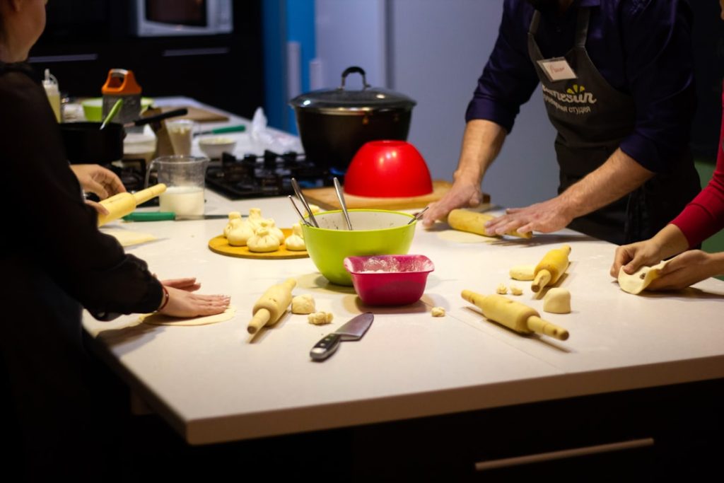 Kitchen table, company of people, kitchen